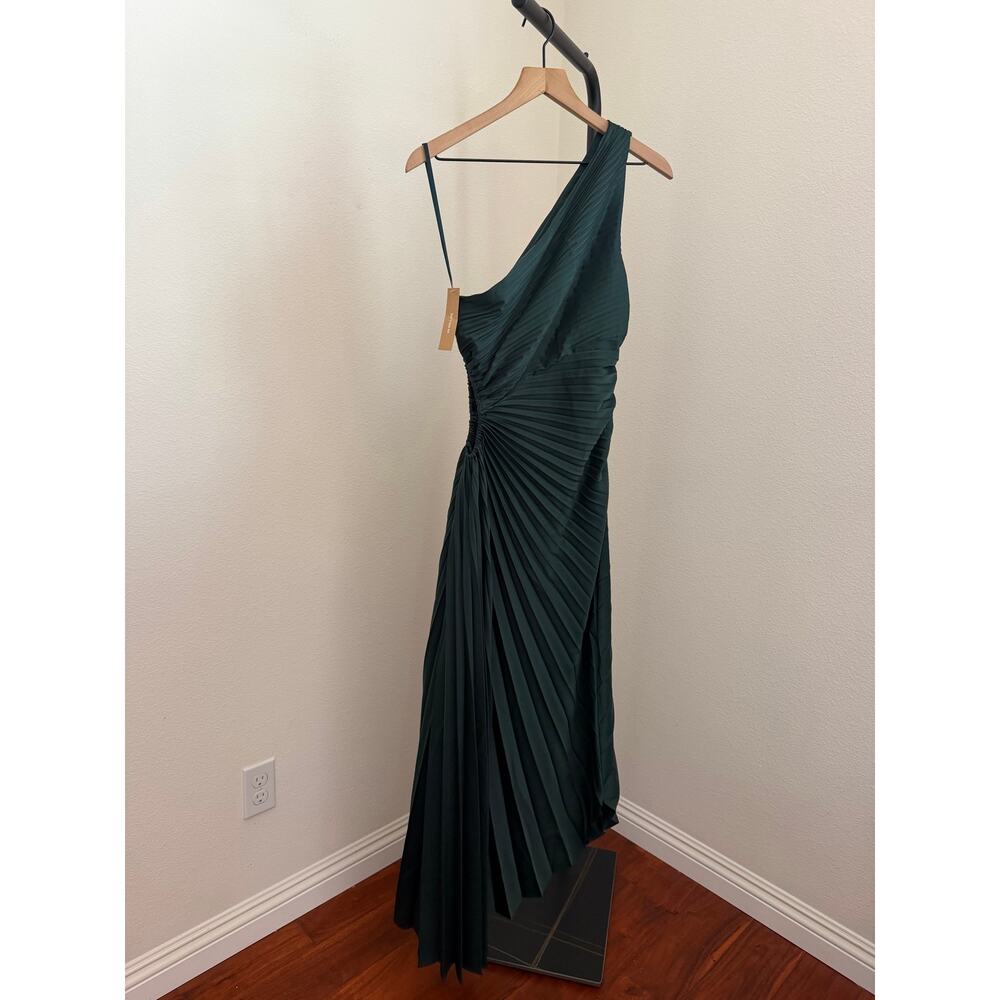 New O.P.T Perko dark green pleated one shoulder dress sz M - Picture 5 of 8